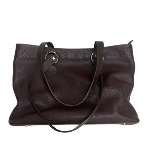 i.Santi ITALY Dark Plum Leather Handbag Tote Weekender Work Career 17”x11” READ